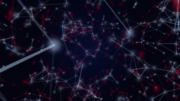 Movendo Partículas Vermelhas Azuis Conectadas Estrutura Complexa Fundo Animado Abstrato — Vídeo de Stock