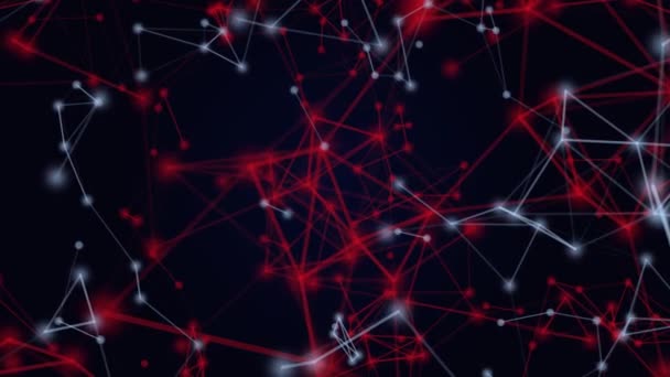 Moviéndose Conectado Partículas Rojas Azules Estructura Compleja Fondo Animado Abstracto — Vídeos de Stock