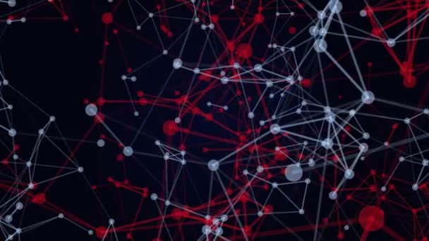 Moviéndose Conectado Partículas Rojas Azules Estructura Compleja Fondo Animado Abstracto — Vídeos de Stock