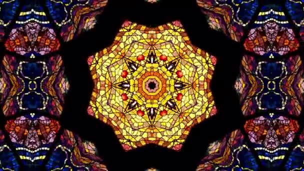 Abstract Colorful Looping Kaleidoscopic Sequence Stained Window — Stock Video