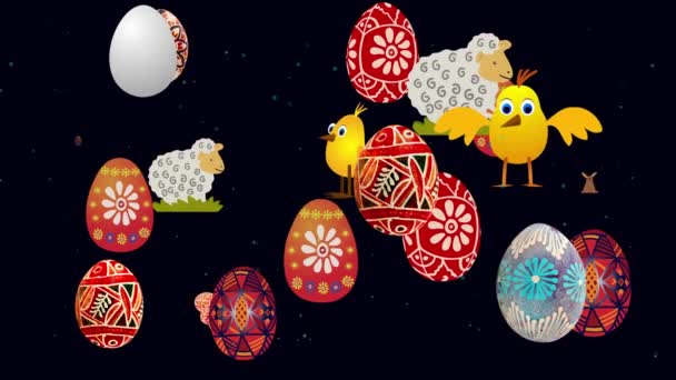 Paskalya Motiflerinin Akıntısı Paskalya Yumurtası Tavuk Tavşan Uzaklaşıyor Kayboluyor — Stok video