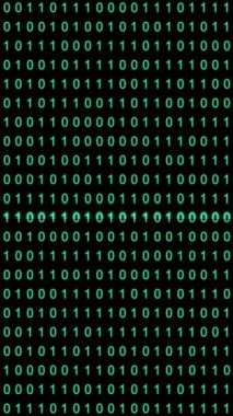 İkili kod, birler ve sıfırlar, soyut siber fütüristik arkaplan, dikey 4K video değiştiriliyor