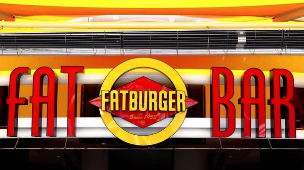 美国拉斯维加斯 2012年4月24日 美国拉斯维加斯的脂肪汉堡酒吧上方的标志 每三个美国人中就有一个人顺从 — 图库照片