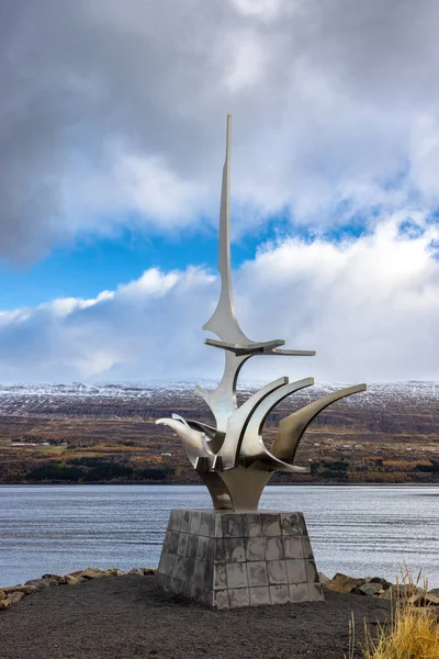 Аккейри Исландия Октября 2021 Года Подпись Означающая Саилинг Воеводство Статуя — стоковое фото