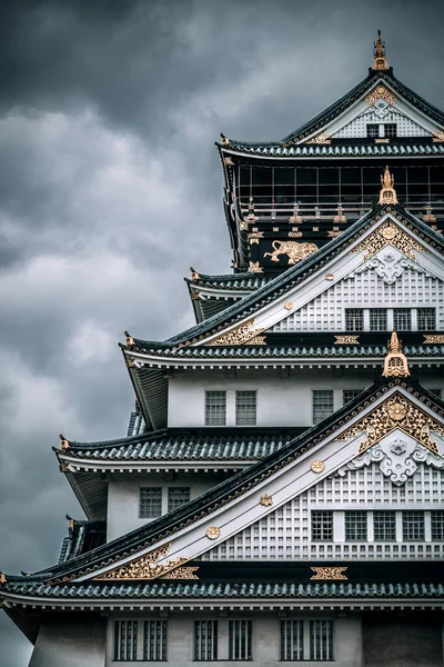 Storm Riunisce Sul Castello Osaka Giappone Elaborazione Stile Retrò — Foto Stock