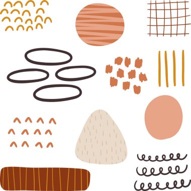 Bir dizi soyut el çizimi şekilleri. Vektör desenli dekorasyon elementleri. El çizimi karalama şekilleri. Moda soyut sanat.