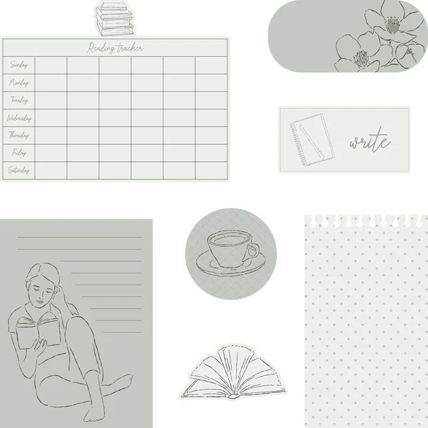 Ψηφιακά Σημειωματάρια Και Αυτοκόλλητα Για Journaling Σχεδιασμό Σφαιρών Έτοιμο Χρησιμοποιήσει — Διανυσματικό Αρχείο