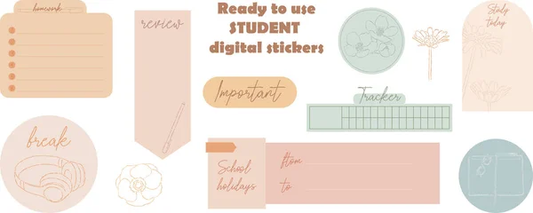 Studenternas Digitala Klistermärken Digitala Anteckningar Och Klistermärken För Digital Tidskrift — Stock vektor