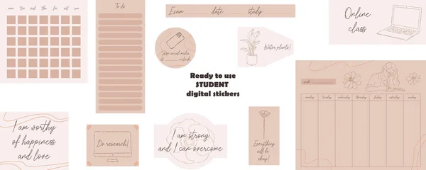 Çiçekli Öğrenci Dijital Etiketlerini Kullanmaya Hazır Dijital Kağıtları Kurşun Günlük — Stok Vektör