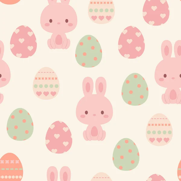 Kawaii Tavşanı Paskalya Yumurtaları Pürüzsüz Paskalya Desenli Vektör Sanatı — Stok Vektör