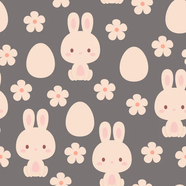 Кролик Кавайи Пасхальные Яйца Цветы Бесшовный Узор Пасхальный Узор Векторное — стоковый вектор