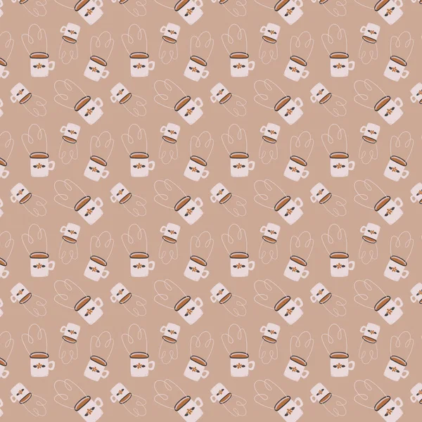 Mignon Motif Abstrait Sans Couture Tasses Café Thé Dessinées Main — Image vectorielle