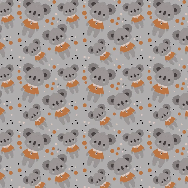 Cute Abstract Seamless Pattern Hand Drawn Kawaii Koala Gray Background — Stock Vector
