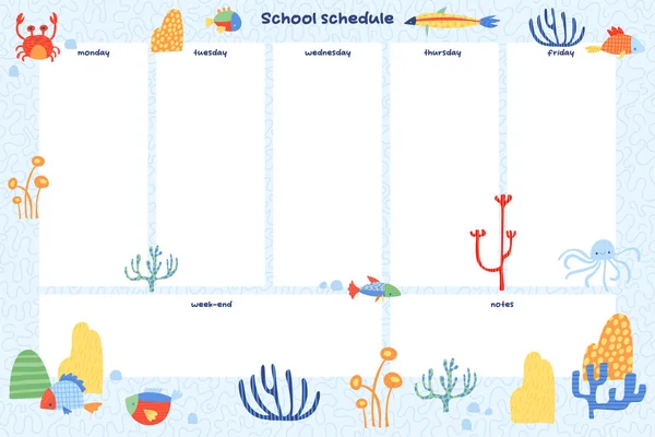 儿童的学校时间表 孩子们的数字日程表 学生数字规划师 每周计划员 矢量艺术 — 图库矢量图片