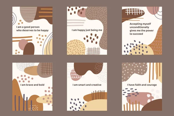大胆な抽象的なデザインの肯定的なカード 肯定的な引用 フレーズ ことわざ 心の健康のための肯定 手描きベクトルイラスト — ストックベクタ