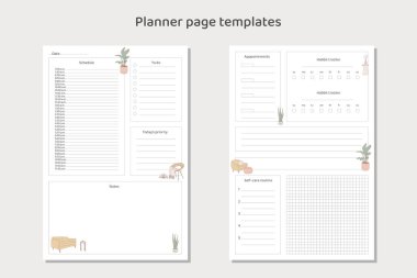 Planlayıcı sayfa şablonları kullanmaya hazır. Asgari düzeyde. Dijital planlama şablonları. Planlayıcı sayfa tasarımı. Vektör sanatı.