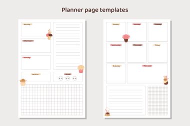 Planlayıcı sayfa şablonları kullanmaya hazır. Asgari düzeyde. Dijital planlama şablonları. Planlayıcı sayfa tasarımı. Vektör sanatı.