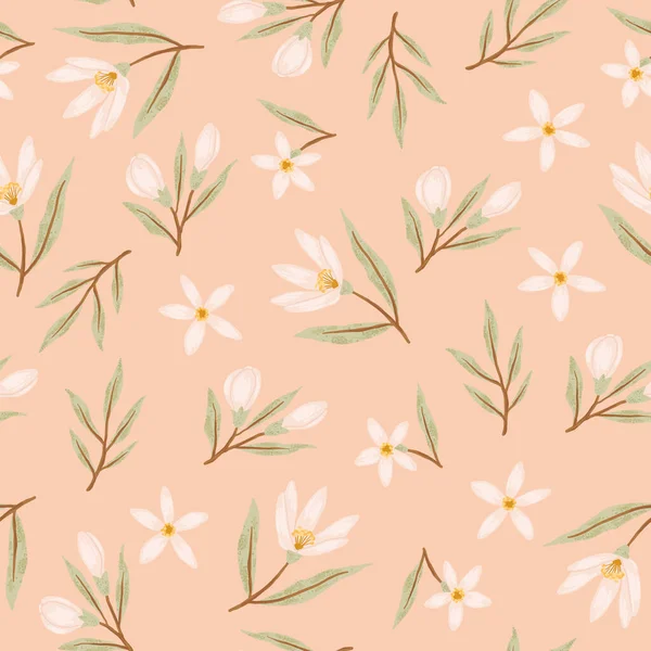 Printemps Floraison Motif Sans Couture Branche Dessinée Main Fleur Fleurs — Image vectorielle