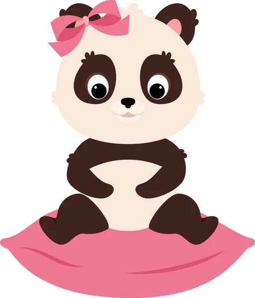 Lindo Personaje Panda Sentado Una Almohada Personaje Panda Niña Clip — Vector de stock
