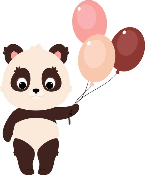 Cute Postać Panda Trzymając Balony Kreskówkowy Płaski Klips Art Ilustracja — Wektor stockowy