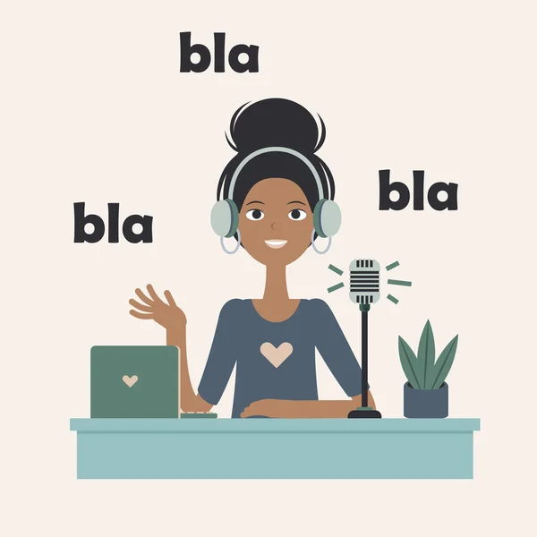 Podcast Concept Vector Illustration Latino Woman Making Podcast Flat Drawing — Stock Vector