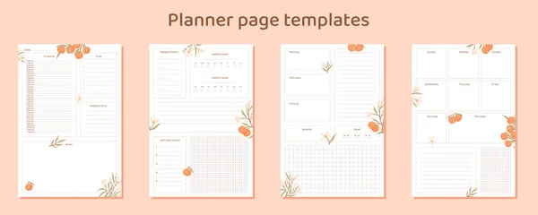 Modèles Page Planificateur Prêts Emploi Fleurs Oranger Feuilles Florales Modèles — Image vectorielle