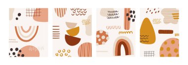 Soyut arkaplan şablonları. Vektör sanatı. Kahverengi renklerde el yapımı soyut şekiller. 