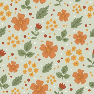 Vector hand drawn doodle illustration of Spring or Summer flowers. Vector floral seamless pattern. Seamless wallpaper or fabric design template.