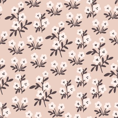 Vector hand drawn doodle illustration of Spring or Summer flowers. Vector floral seamless pattern. Seamless wallpaper or fabric design template.