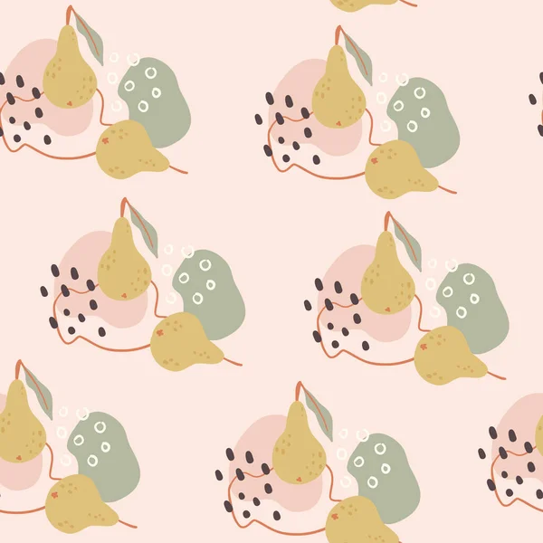 Vector Hand Drawn Doodle Illustration Pears Vector Abstract Seamless Pattern — Vetor de Stock