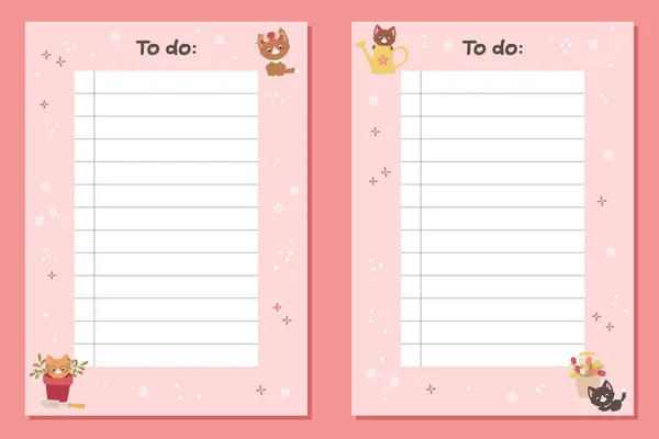 Checklist Cute Cartoon Kittens Planner Template Kids Friendly Stationery Vector Διάνυσμα Αρχείου