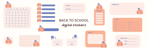 Kawaii Balkabağı Dijital Etiketleri Öğrenciler Için Dijital Kâğıtlarını Çıkartmalarını Mermi — Stok Vektör