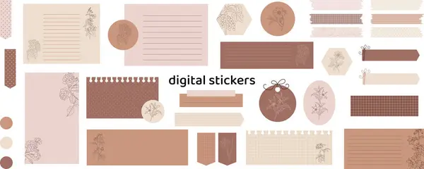 Digitale Aufkleber Mit Blumen Digitale Notizbücher Und Aufkleber Für Bullet Stockillustration