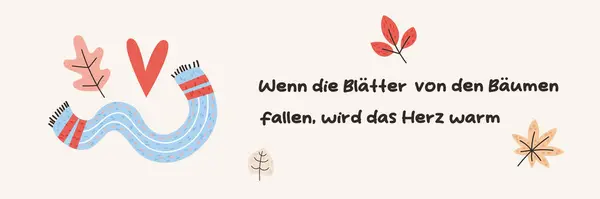 Sonbahar Kart Tasarımı Sonbahar Yaprakları Eşarplı Alman Güz Mektupları Almanca — Stok Vektör