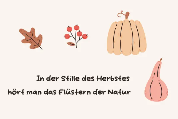 Projeto Cartão Sazonal Queda Lettering Outono Alemão Com Abóboras Bagas Ilustração De Bancos De Imagens