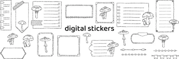 Documenti Adesivi Digitali Stampa Pianificazione Pallottole Digitali Set Funghi Vettoriali — Vettoriale Stock