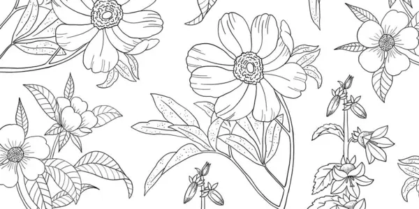 Yetişkinler Için Boyama Sayfası Çizgi Boyama Etkinliği Güzel Yapımı Çiçekler Vektör Grafikler