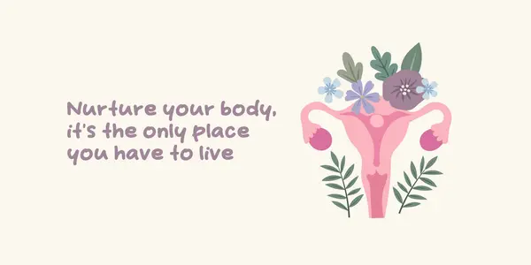 Floral Uterus Inspirational Quote Womens Health Female Strength Reproductive Wellness Ilustração De Bancos De Imagens