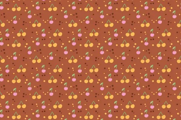 Renkli kirazlı kusursuz vektör deseni kumaş, kırtasiye ve dijital arkaplan için çok renkli meyve tasarımı
