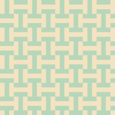 Birbirine kenetlenmiş dikdörtgenleri olan naneli krem rengi ve krem rengi geometrik desen. Arkaplan, duvar kâğıtları ve kumaş tasarımı için pürüzsüz kiremit