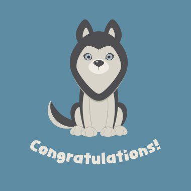 Şirin Husky köpek yavrusu tebrik kartı vektör köpek çizimi kutlama, mezuniyet ya da mutlu günler için.