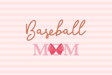 El yazısı ve çizgili pastel arka planda kalın pembe kurdeleli beysbol anne vektörü.