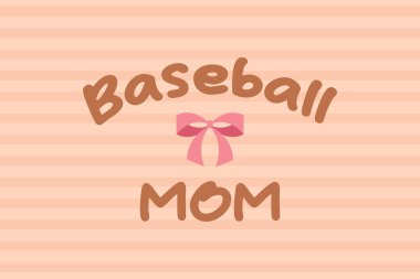 Beyzbol anne tasarımı pembe yay ve çizgili arka planda şakacı yazı tipi, şirin sportif vektör