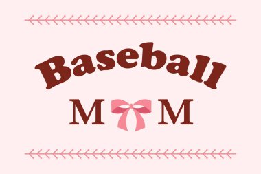 Dikişli kenarı ve pembe yayı olan beysbol anne vektörü, takım anneleri için cesur bir spor tasarımı.