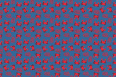 Kusursuz yengeç ve mercan resifi desenli kumaş örnekleri kumaş panelinde, mavi arka planda sevimli okyanus sualtı vektör tasarımı.