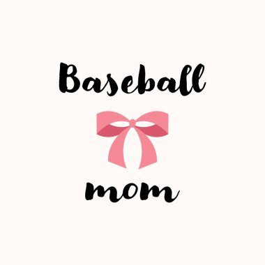 Beyzbolcu anne el yazısı, pembe yaylı, anneler için eğlenceli spor tasarımı, vektör illüstrasyonu