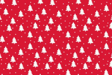 Noel Ağaçları ve Kar Taneleri örnekleri kumaş panelinde mevcuttur, Kırmızı Arkaplanda Bayramlık Kusursuz Şablon