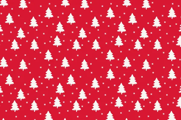 Noel Ağaçları ve Kar Taneleri örnekleri kumaş panelinde mevcuttur, Kırmızı Arkaplanda Bayramlık Kusursuz Şablon