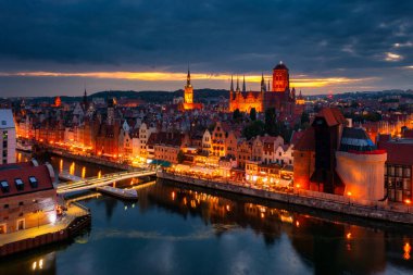 Beautiful Gdansk over the Motlawa river at dusk. Poland