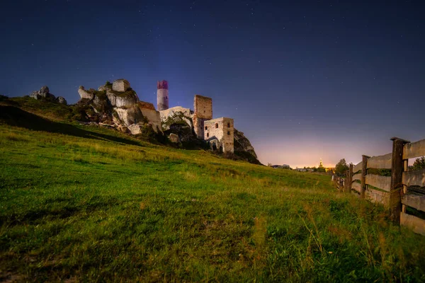 Ruins Castle Olsztyn Czestochowa Lit Full Moon Poland — Stock Photo, Image